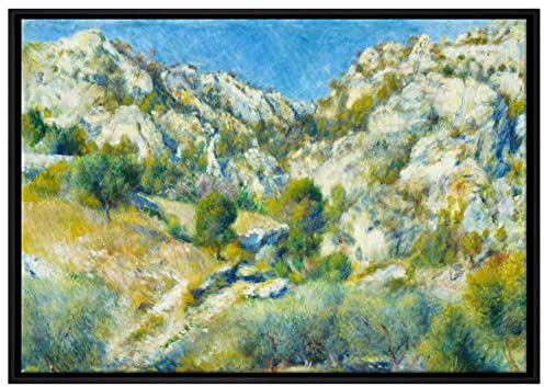 Pixxprint Pierre-Auguste Renoir - Felsige Klippen bei Estaque Leinwandbild 80x60 cm im Bilderahmen, Wandbild, Schattenfugenrahmen, Kein Poster