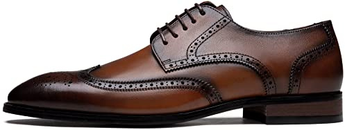 Jousen Men's Dress Shoes Leather Wingtip Formal Business Oxford Shoes Brogue Retro Derby Dress Shoes for Men (AMY9215 yellowbrown 10.5)