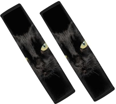 Wanyint Black Cat Car Seat Belt Pads 3D Animal Face Eyes Shoulder Cushion Seatbelt Covers for Women Men Adults Children Shoulder Strap Protector