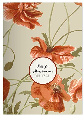 Kartenkaufrausch 8x personalisierte Edle Sommer DIN A4 Schulheft, Rechenhefte mit großen Mohn Blüten in Beige Lineatur 20 (blanko)
