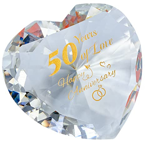 Cadeaux romantiques pour 50e anniversaire d'or Cadeaux d'anniversaire de 50 ans pour femme, maman, épouse et petite amie Presse-papiers en forme de diamant en cristal