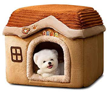 Galatée Katzenhöhlenbett, Warmes Und Gemütliches Plüsch -Katzenhaus, Weiches Haustierbett Für Kätzchen Und Welpe, Faltbares Katzenhöhlenhaus, Waschbares Hundebett(S, Braun)