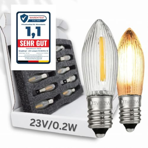 BERGLäMPL 10x LED Filament 23V/0,2W E10 Ersatz-Lämpchen statt 3W für 10 Brennstellen 2100 Kelvin warmleuchtend