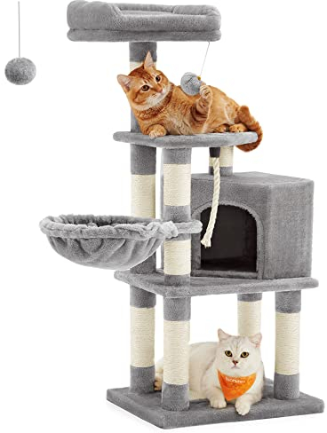 Feandrea Cat Tree, Cat Tower for Indoor Cats, 110 cm, Light Grey PCT260W01