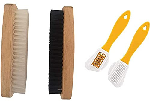 3-Pack Shoe Brush Set – Wooden Handle Brushes for Suede & Nubuck, Double-Sided Applicator & Buffing Brush for Shoe Shine & Polish