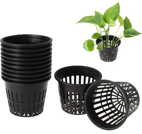 VIFERR Netztöpfe Hydroponik, 10 Stück Netzbecher Wasserkultur Pflanzkorb Kunststoff Hydrokultur-Pflanznetz Net Cup Töpfe für Garten Balkon, Schwarz (8.3 x 5.5 x 6.5cm)