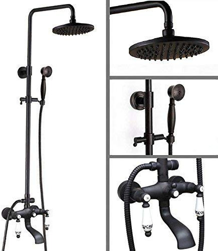 Duschset Wasserhahn Badezimmer Regendusche Wasserhahn Set Schwarz Öl eingerieben Bronze Wandmontage Badewanne Dusche Mischbatterie mit 8 Zoll Duschkopf Whg125,Schwarzes Badezimmer