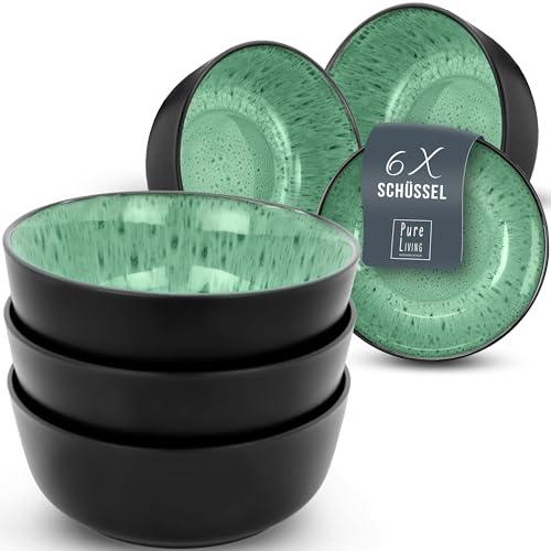 Steingut Müslischalen 6 Personen Ibiza TESTSIEGER, Traumhaftes Mediterranes Steingut Müsli Schüssel Set, Kleine Schüssel, Müslischale - Pure Living in Salbeigrün