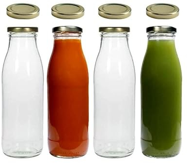 Lot de 4 bouteilles en verre de 500 ml avec 8 couvercles et étiquettes incluses