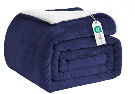 Good Nite Kuscheldecke 230x270cm Marineblau Fleecedecke Wohndecke Decke Sherpa Sofaüberwurf Couchdecke Warm Winter Weich (Marineblau, 230x270cm)
