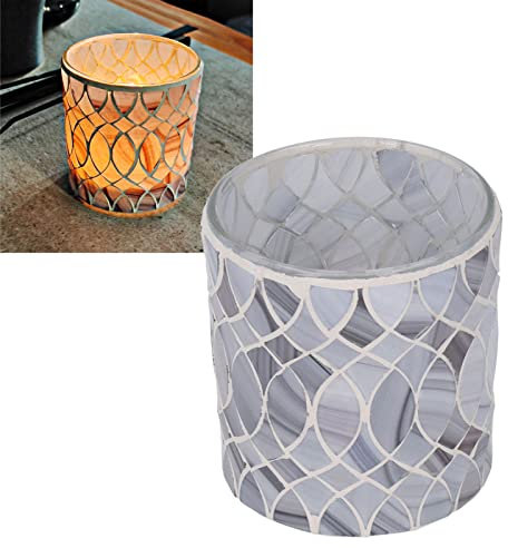 BEIJIALY Mosaik-Teelicht-Kerzenhalter aus Glas, Handgefertigte Weiche Hellgraue Mosaik-Glas-Kerzengläser, Dekorativer Kerzenhalter, Tischdekoration für Jubiläumsfeiern