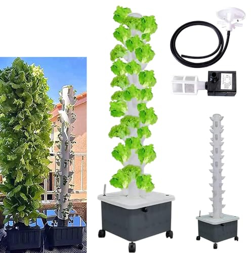 aallwwsso Hydroponic Tower Growing System - Vertical Grow Tower mit 15 Schichten, 45 Pflanzenplätzen, Pumpe und beweglichem Wassertank für Indoor Hydroponic Gardening