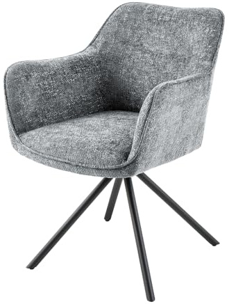 Stuhl VERONA - 58cm - grau - Strukturstoff Metall-Beine drehbar | Auto-Return-Funktion, Armlehne, Rollen, hoher Komfort, pflegeleicht, langlebig, Eyecatcher