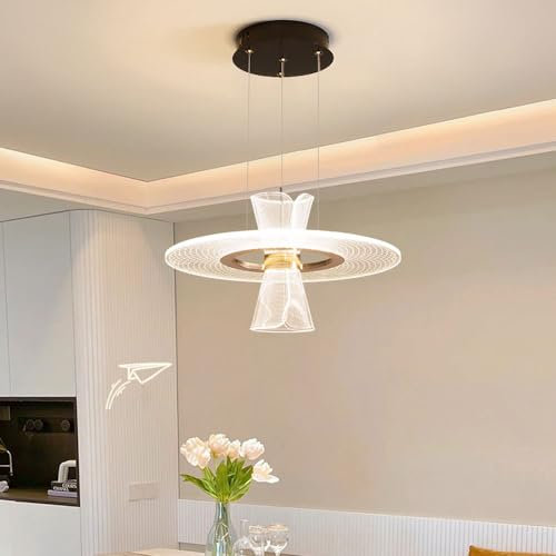 Wylolik 30 W kreativer Kronleuchter, Moderne dimmbare Pendelleuchte, 38 cm Kreis-Hängelampe, minimalistische LED-Hängelampe, 150 cm, verstellbare Hängebeleuchtung für Schlafzimmer, Wohnzimmer