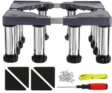 PATIKIL Mini Fridge Stand, 12 Strong Feet Laundry Stand Base Multi-Functional Adjustable Base Tray Anti-Vibration for Refrigerator Washing Machine Dryer AC, 7.5-8.6 Height