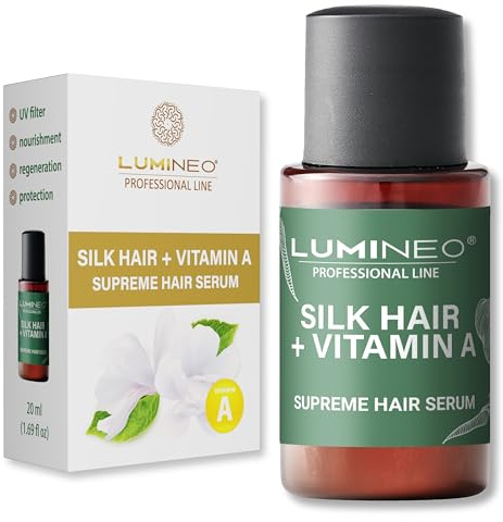 Lumineo Sérum capillaire avec de la soie pour les cheveux, avec de la vitamine A, du coenzyme Q10 et avec un filtre UV - optimal pour le sèche-cheveux Lumineo avec diffuseur de sérum