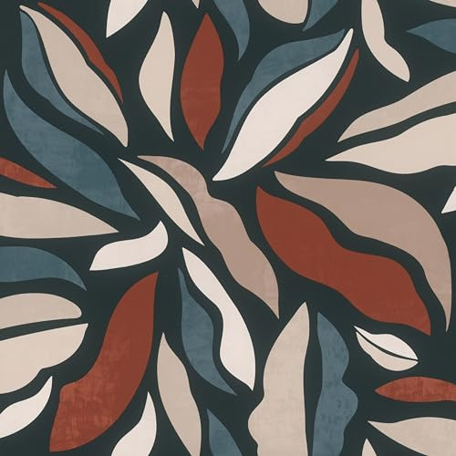 Rasch Symphony 869309 Papier peint intissé aux formes courbes en blanc, beige, taupe, rouge, bleu et noir, 10,05 x 0,53 m (L x l)