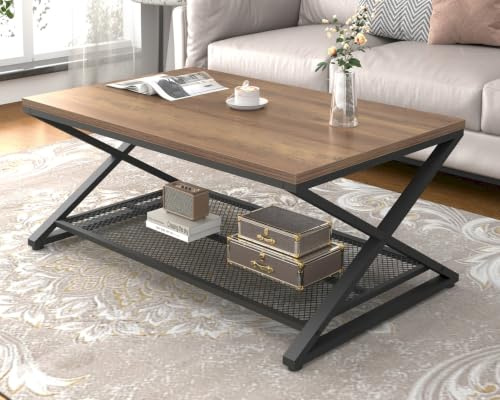 LVB Couchtisch Holz, Wohnzimmertisch, Couchtisch mit Stauraum, Sofatisch Beistelltisch Holz Metall, Wohnzimmer möbel, Stabil Couchtische Rechteckig Klein 100x60x45 cm