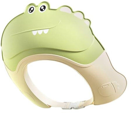 Amagogo Badehaube für Babyparty, Shampoo-Kappe, Augen- und Ohrenschutz, Wiederverwendbare Badekopfhaube in Krokodilform, Visier, Badehaube für Kinder, Grün