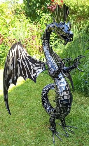 Inspirational Gifting Eastern Dragon Garden Ornament Sculpture Large - Metal Platework (72cm Tall)