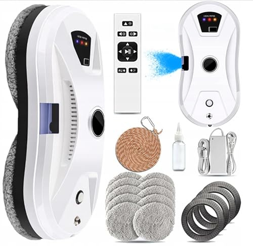 Hooha Fensterputzroboter 5600Pa,Fensterreinigungsroboter Elektrisch Mit 10 Reinigungstuch,3 Reinigungsrouten,4m Sicherheitsseil,Fernbedienung,30 Ml Wassertank,Für Fenster/Glastür/Marmor/Keramikfliesen