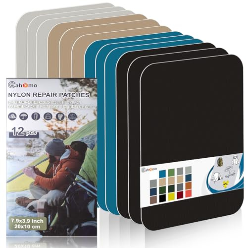 Cahomo Nylon Reparatur Patches, 12 Stück 20x10 cm Selbstklebender Wasserdichte Reparatur Patch, Daunenjacke Flicken Reparaturset，Nylon Flicken Selbstklebend, für Jacken, Zelte, Daunenjacke-Farbsatz B