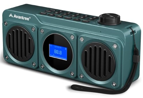 Avantree Boombyte - Portable FM Radio with Bluetooth Speaker, Dual Drivers (14W), High Volume Stereo Sound, Micro SD Card Slot, and USB Port Audio Input, 17 Hours Rechargeable MP3 Player - Blue