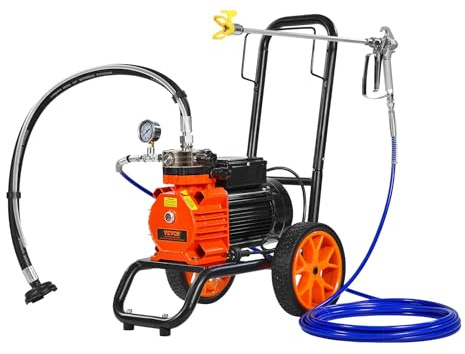 VEVOR Pulverizador de Pintura sin Aire de Eficiencia de 1100 W, 2,0 L/min, 2000 PSI con Diafragma, Carrito y Barra de Extensión, Pulverizador de Pintura para Pulverización Interior y Exterior
