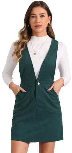 Allegra K Falda con Tirantes y Tirantes de Pana para Mujer Verde Oscuro S