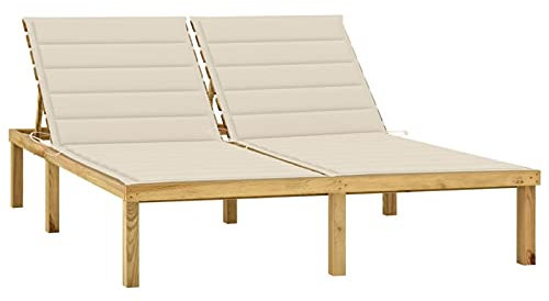 Sufrk Doppel-Sonnenliege mit Creme Auflagen Kiefer Imprägniert Gartenliege Extra Hoch - 3065881