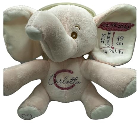 Baby Kuscheltier Elefant mit Geburtsdaten, Geschenk zur Geburt, personalisiert, Geburtsdatum, Name