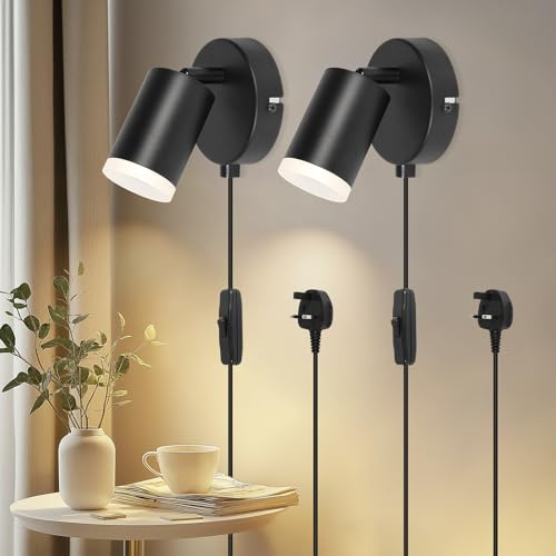 Dehobo Plug in Wall Light with Switch, GU10 Wall Lamp Adjustable Set of 2