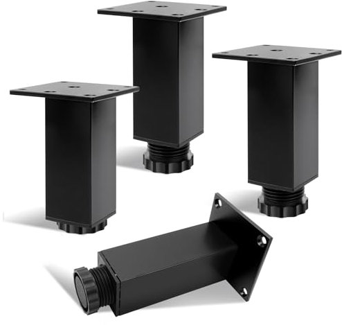 KINDPMA 4 Stück 10cm Möbelfüße Höhenverstellbar Möbelbeine Eckig Aluminiumlegierung Ersatz Füße für DIY Möbel Tischbeine Schreibtischbeine Schrankbeine Schrankfüße Sofafuß für Bett Sofa Tisch, schwarz
