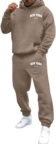 Tracksuit Mens Full Set Activewear Casual Jogging Suits Sets 2 Piece Long Sleeve Hooded Sweatshirt and Sweatpants Sport Gym Athletic Sweatsuits Track Suits for Men UK (01-Coffee, M)
