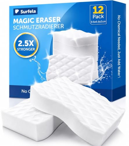 Surfela 12 Stück Schmutzradierer Schwamm, Radierschwamm, Zauberschwamm mit 2,5X Facher Haltbarkeit, Magic Eraser Entfernt Schmutz an Wand, Schuhen, in der Küche, 10×7×2cm
