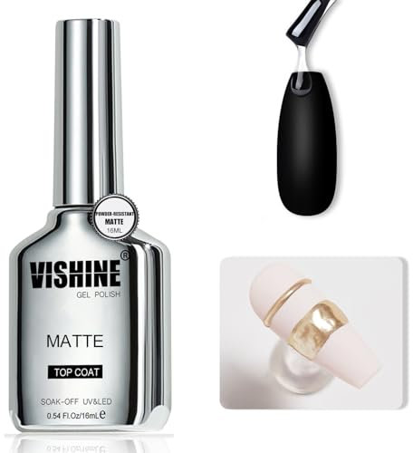 Vishine 16 ml Matter Top Coat, pulverbeständig, für Gel-Lack, Powder-Resistent, mattes Finish für Details, Chrompulver, Malerei, UV-Gel, langlebig, Nail Art DIY