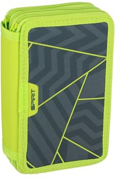 itenga Schüler-Etui 28 teilig gefüllt 3-Zipper Federmäppchen für Jungen und Mädchen (Motiv ABS Green)
