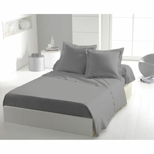 Drap Plat Gris Clair 240x300 cm – Microfibre 82 g/m² Douce et Légère – Entretien Facile, Repassage Superflu – 2 Personnes – Home linge passion