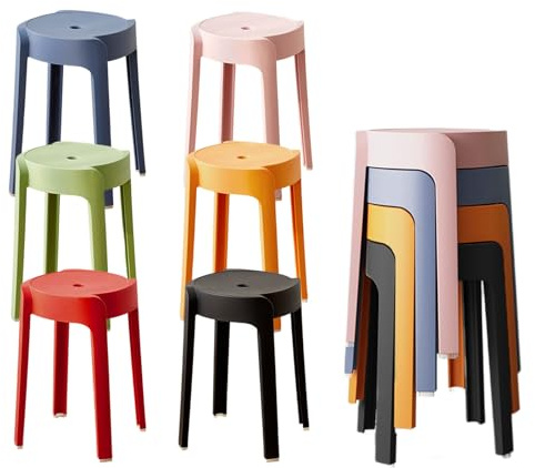 GizmoSynth 6 Pack Plastic Stackable Stools 18 Inch Portable Nesting Stack Stools Round Colorful Backless Bar Seating for Home Party Office
