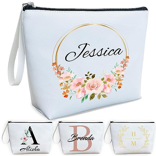Personalisierte Kosmetiktasche PU Leder individuell Bedruckte Kosmetiktasche mit Innentasche für Hochzeit, Geburtstag, Weihnachten und Freundesgeschenk
