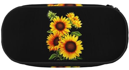 Estuche de verano con estampado de girasol, herramienta de papelería, suministros de oficina, accesorio unisex, adecuado para cualquier ocasión, negro, talla única, lindo, Black, Talla única, Bonito