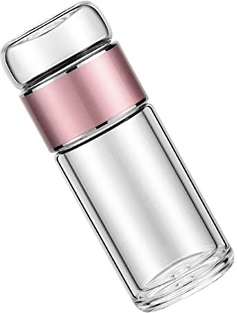 VINTORKY Botella De Té Portátil 250 Ml De Vidrio Transparente Infusor Para Té Suelto Resistente Al Calor, Adecuado Para Oficina, Viajes y Uso Diario, Diseño Compacto y Funcional Rosa Dorado