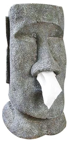 Stein Gesichtsbox – Taschentuchhalter Statue, Taschentuchbehälter | Osterinsel Steinskulptur, Kreativer Taschentuchspender, Taschentuchbox mit lustigem Design