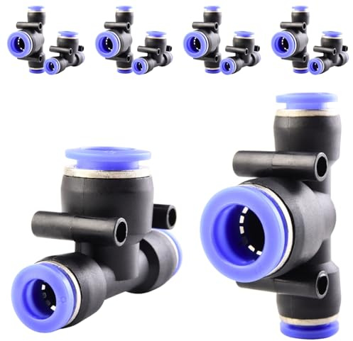 ANGEEK Conjunto de 10 piezas con conectores en T de 3 vías reductores de 8-12-8 mm, racores de tubo de conexión rápida, conector neumáticos y racor rápidos de plástico.