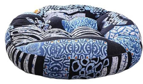FonHNDG Cojín Grueso de Lino for Suelo, Cojines for Silla de Yoga, Cojines for Asiento, Suelo de meditación, Almohada Redonda de Estilo étnico for Sentarse para Yoga y Atención Plena(Type19)
