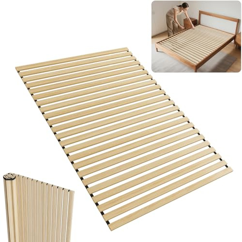Froadp Premium Lattenrost 23 Leisten aus massivem Fichtenholz 160 x 200 cm, Rolllattenrost, Rollrost für alle Matratzentypen, 300 kg Tragkraft, inklusive schwarzem Gummiband
