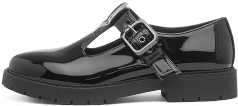 Lilley Womens Black Patent Buckle T-Bar Shoe