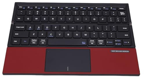 Plyisty Foldable Bluetooth Keyboard with Touchpad PU Leather Cover Full Size Wireless Triple Folding Portable Keyboard for Phone Tablet Laptop PC