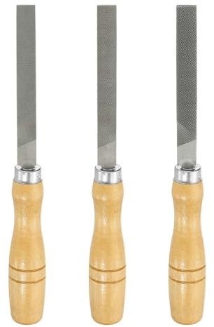 HARFINGTON 3pcs Flat Cut File 4 Double Cut Teeth High Carbon Steel Hand Rasp File with Wood Handle for Metal Wood Deburring Removing