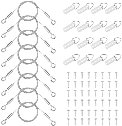BAODBF Drahtseil Edelstahl Set,1.5mm×2m Stahlseil mit D-förmiger Ringaufhänger und Doppelhaken,Verstellbar Rankhilfe Spanndraht Edelstahl für Bilderrahmen und Spiegel aufhängen Kletterpflanzen